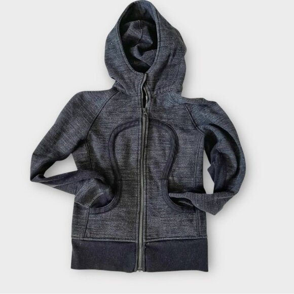 LULULEMON Scuba Hoodie Heathered Grey Black Fleece Lined Thumbholes Size 4 - Picture 6 of 9